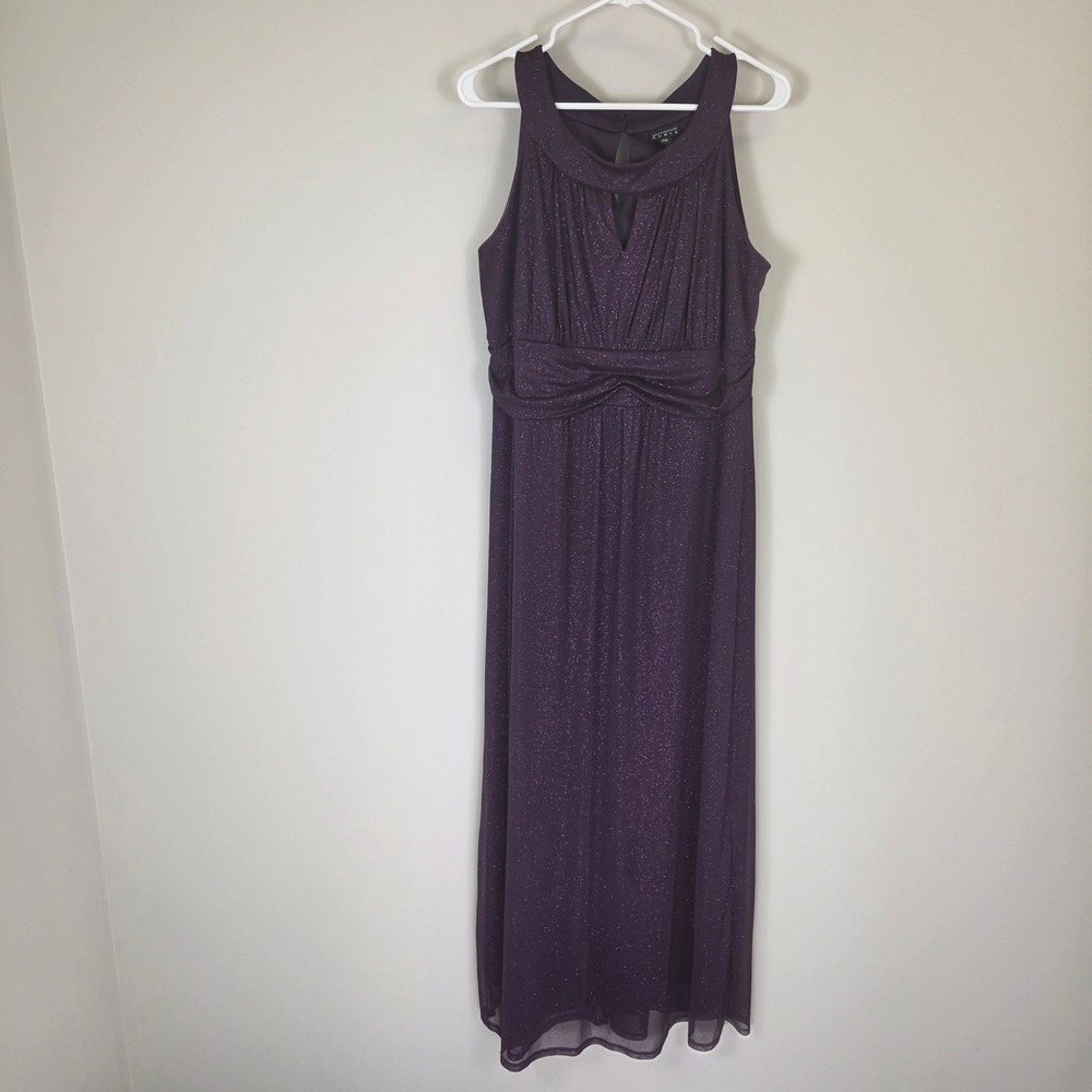 En Focus Women Purple Glitter Shimmer Sleeveless Maxi Gown Dress 16W Formal